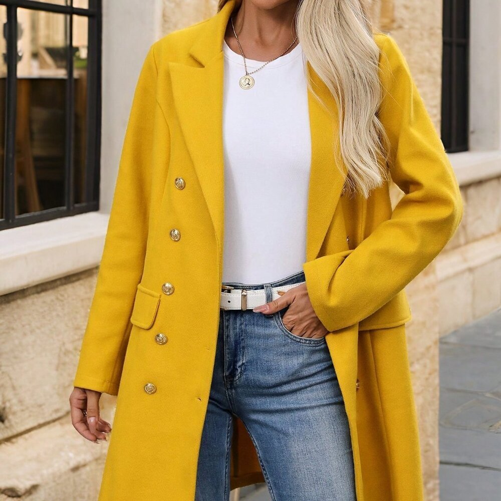 Yellow Women's French Button detailed long sleeved Jacket  Coat - Picture 4 of 6